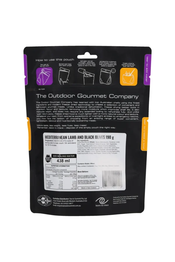 The Outdoor Gourmet Company Mediterranean Lamb And Black Olives —190 G>Macpac Store